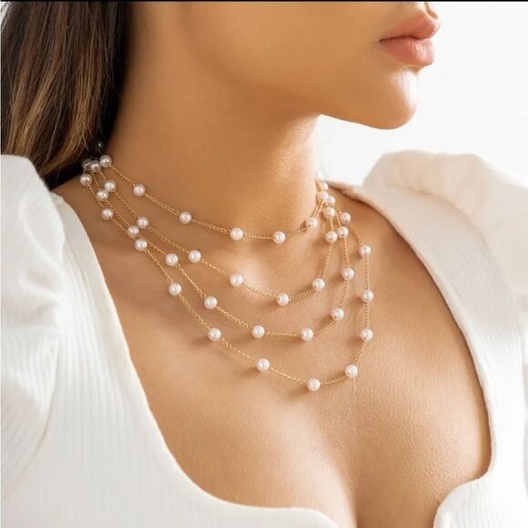 Multi Layer Pearl Necklace - Picture 3 of 3